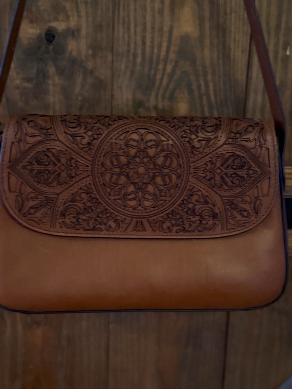 Brighton Ferrara Collection Brown Tooled Leather Crossbody Bag NWOT